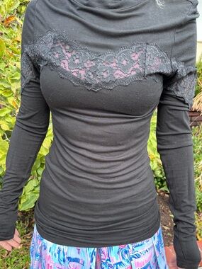 Free People Black Lace Long Sleeve top